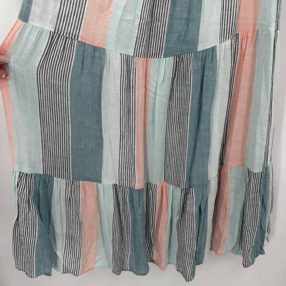 Rails Adora Highland Stripe Tiered Linen Blend Maxi Dress Medium Coral Teal Boho - Picture 3 of 11